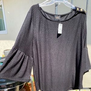 1x Polka Dot Fabric Grey Stretchy Blouse, NWT